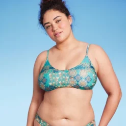 Women's Scoop Front Bralette Bikini Top - Wild Fable™ Blue Patchwork Print -Wild Fable Elegant Shop GUEST 11825a43 6c35 40db bd42 35642f6d07aa