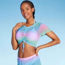 Women's Mesh Drawstring Ruched Cover Up Top - Wild Fable™ -Wild Fable Elegant Shop GUEST 1b317db4 9517 49de a898 1f376c4edc42