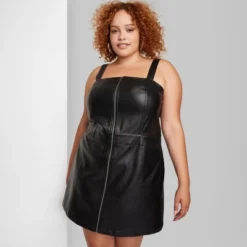 Women's Faux Leather Zip Front Mini Pinafore Dress - Wild Fable™ -Wild Fable Elegant Shop GUEST 312c92c0 f7ab 4736 884b 2d91f532d4ee