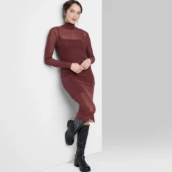 Women's Long Sleeve Lurex Mesh Midi Dress - Wild Fable™ Burgundy -Wild Fable Elegant Shop GUEST 36e7ba09 20c1 46ec b025 9619c2988e0d