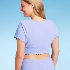 Women's Ruffle Detail Ribbed Short Sleeve Cropped Rashguard - Wild Fable™ Purple -Wild Fable Elegant Shop GUEST 49dca862 6386 4bbc 931a e7ded3b13130