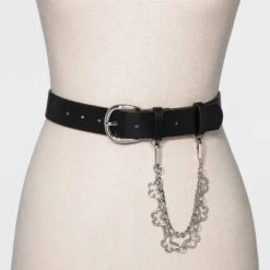 Women's New Polyurethane With Swag Chain Belt - Wild Fable™ Black