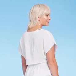 Women's Tie-Front Cover Up Short Sleeve Crop Top - Wild Fable™ White -Wild Fable Elegant Shop GUEST 607a699b deff 4676 9cef 36432246e644