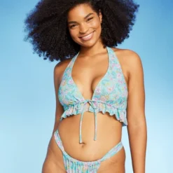 Women's Ruffle Tie-Front Halter Bikini Top - Wild Fable™ Green Floral Print -Wild Fable Elegant Shop GUEST 659aaea4 52e0 44c9 8073 8bfd4c6d9e7f
