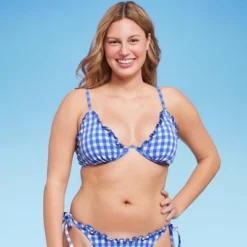 Women's Ruffle Trim Textured Underwire Bikini Top - Wild Fable™ Cobalt Blue Gingham Print -Wild Fable Elegant Shop GUEST 883afe24 3879 45e4 ac48 fa238e7aa9ec