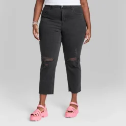 Women's Super-High Rise Distressed Slim Straight Jeans - Wild Fable™ Black Wash