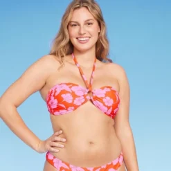 Women's Ring Front Halter Bandeau Bikini Top - Wild Fable™ Orange/Pink Tropical Print -Wild Fable Elegant Shop GUEST 90e16db9 4e33 4cf8 9a24 50bf02a3eb96