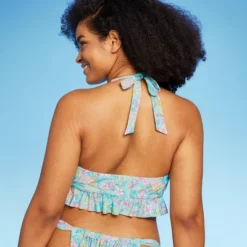Women's Ruffle Tie-Front Halter Bikini Top - Wild Fable™ Green Floral Print -Wild Fable Elegant Shop GUEST 94e7e40f fc63 4e5c a885 b2533b3154f8