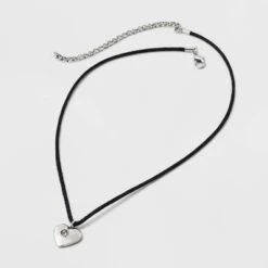 Heart Cord And Ear Pendant Necklace Set 2pc - Wild Fable™ Black/Silver