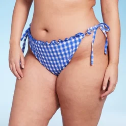 Women's Side-Tie Ultra High Leg Super Cheeky Bikini Bottom - Wild Fable™ Cobalt Blue Gingham Print -Wild Fable Elegant Shop GUEST a5153fd8 a209 4f3b 9778 094031493ab2