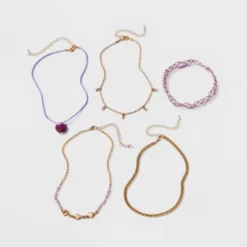 Embellished Heart Choker Necklace Set 5pc - Wild Fable™ Gold/Purple