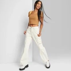 Women's High-Rise Cargo Baggy Jeans - Wild Fable™ Off-White -Wild Fable Elegant Shop GUEST b7e40712 f8ea 4363 a50c 0f2642a9d94b