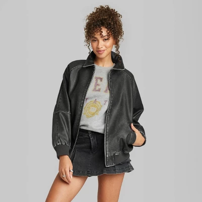 Women's Distressed Faux Leather Bomber Jacket - Wild Fable™ Black Women's Distressed Faux Leather Bomber Jacket - Wild Fable™ Black -Wild Fable Elegant Shop GUEST c4013042 9e42 49a2 9d2d d721707c769e