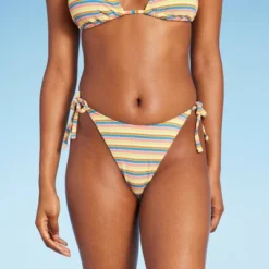 Women's Ribbed Extra Cheeky Extra High Leg Bikini Bottom - Wild Fable™ Blue/Green/Pink Striped -Wild Fable Elegant Shop GUEST cde0c2b7 d88e 4092 b71e 019d31e70245