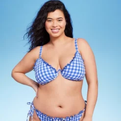 Women's Ruffle Trim Textured Underwire Bikini Top - Wild Fable™ Cobalt Blue Gingham Print -Wild Fable Elegant Shop GUEST d883a899 df36 4ead ac6e d9d2cfe69ece