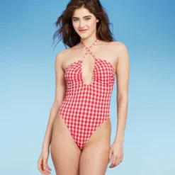Women's Keyhole Cross Front Halter Ultra High Leg Cheeky One Piece Swimsuit - Wild Fable™ Red -Wild Fable Elegant Shop GUEST e21287da b6cf 4776 80bf c28daabbafaa
