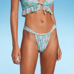 Women's Wide Strap Adjustable High Leg Bikini Bottom - Wild Fable™ Green Floral Print -Wild Fable Elegant Shop GUEST e50e7c04 f9a7 478f 886a 9c6c838cd31a
