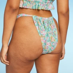 Women's Wide Strap Adjustable High Leg Bikini Bottom - Wild Fable™ Green Floral Print -Wild Fable Elegant Shop GUEST eb08b05e ba88 48b9 82e5 5ca2039cea18